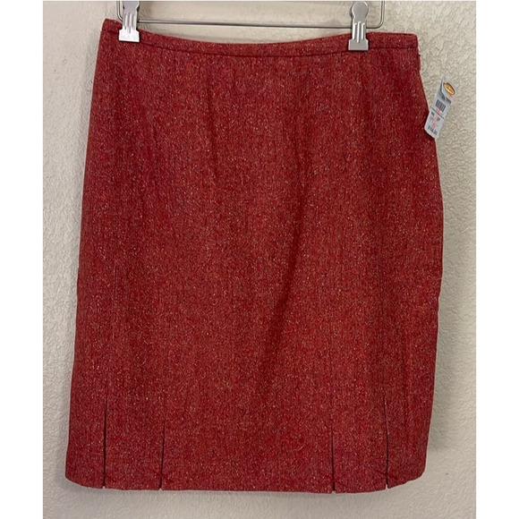 Talbots Tweed Pleated Wool Blend Pencil Skirt Women's Size 8 P Orange - Picture 1 of 6